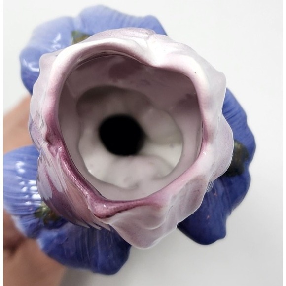 Set of 2 Vtg Ancora Porcelain Iris Italian Candlestick Holders Hand Painted 8" - Picture 6 of 10